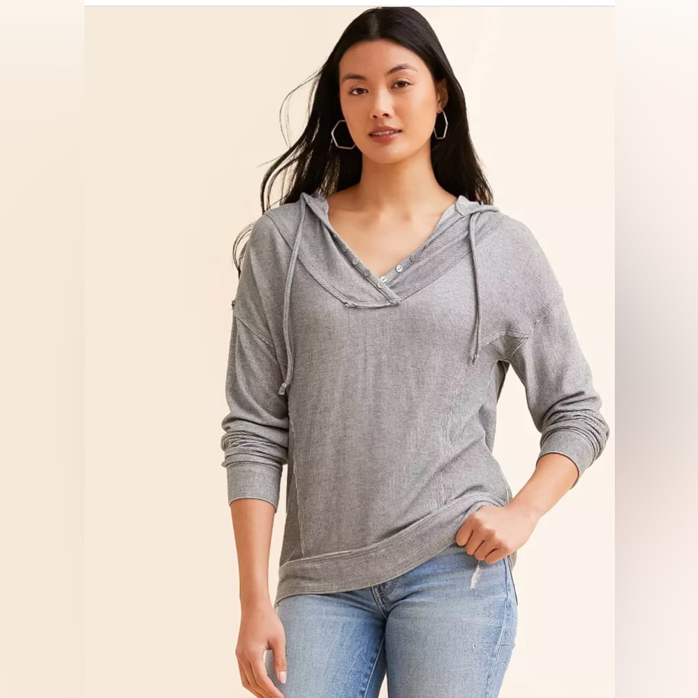 BKE Raw Edge Hooded Henley